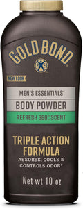 Gold Bond Men's Essentials Talc-Free Body Powder, Refresh 360 Scent, 283 g (10 oz)
