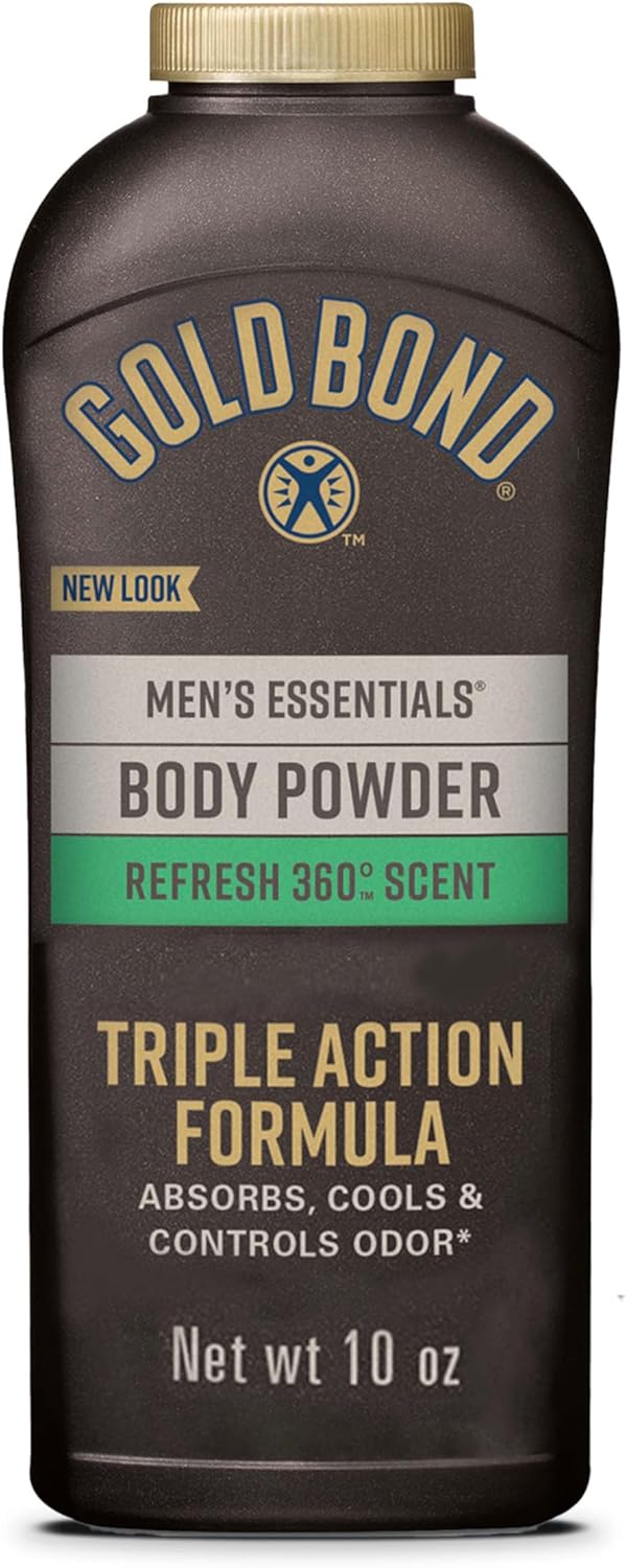 Gold Bond Men's Essentials Talc-Free Body Powder, Refresh 360 Scent, 10 oz