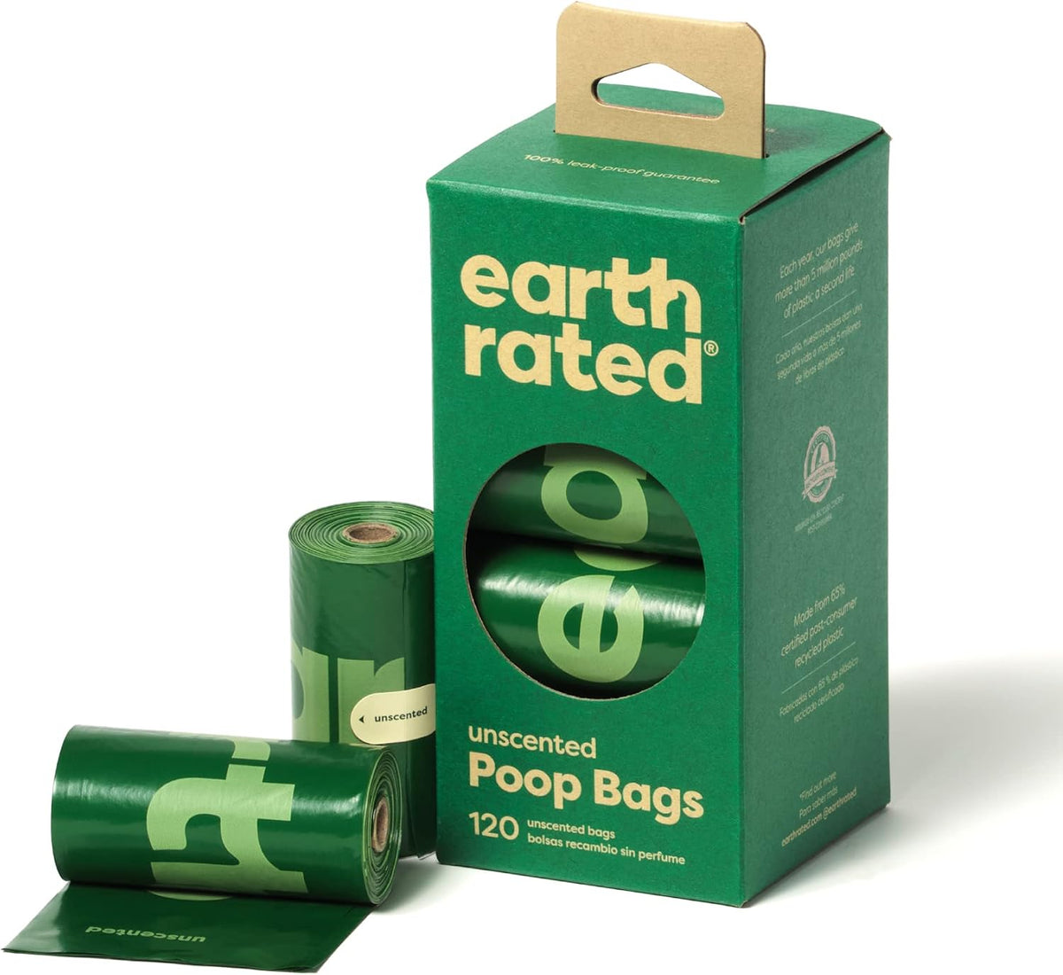 Earth Rated Dog Poo Bags, Unscented, 120 Count (8 Refill Rolls) — product view