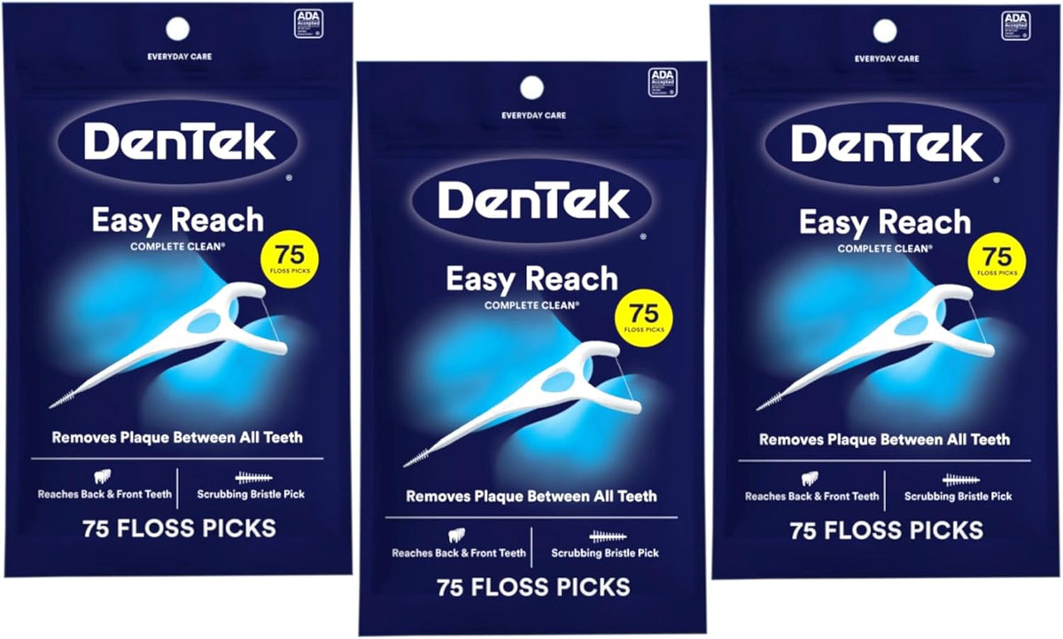 DenTek Complete Clean Easy Reach Floss Picks Mint, 75 Count, Pack of 3
