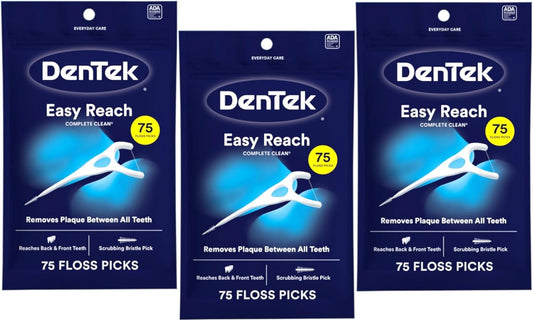 DenTek Complete Clean Easy Reach Floss Picks Mint, 75 Count, Pack of 3