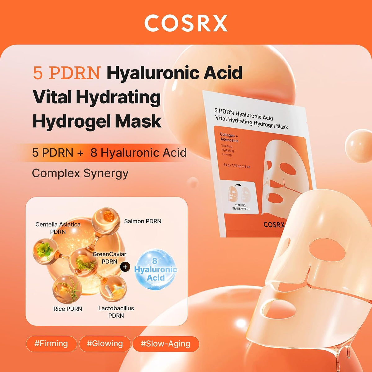 COSRX 5 PDRN Hyaluronic Acid Vital Hydrating Hydrogel Mask, 3 Masks - view 2