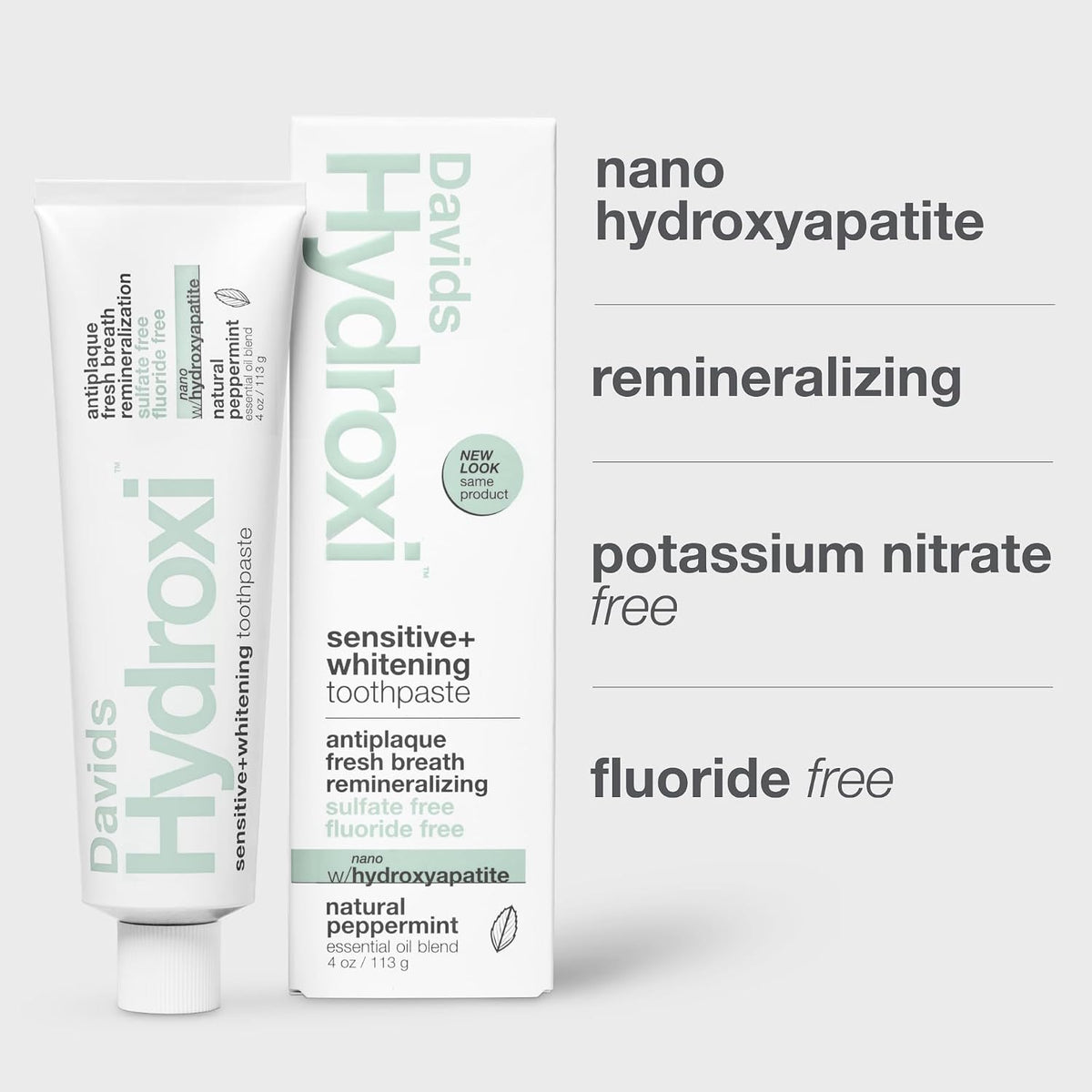 Davids Nano Hydroxyapatite Toothpaste, Sensitive + Whitening, Peppermint 4 oz — alternate product view