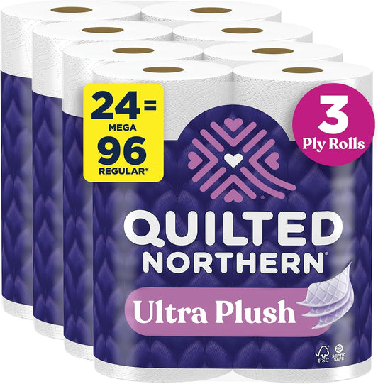 Quilted Northern Ultra Plush Toilet Paper, 24 Mega Rolls, 3-Ply