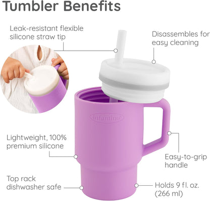 Infantino My 1st Tumbler Silicone Cup with Straw and Handle, 9 fl oz, Lilac - view 6