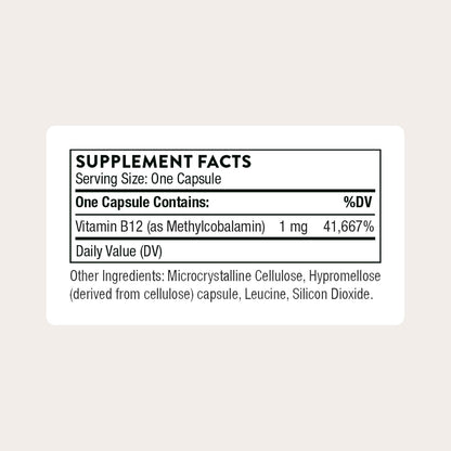 Thorne Vitamin B12 1,000 mcg, Active Methylcobalamin, 60 Capsules - view 5