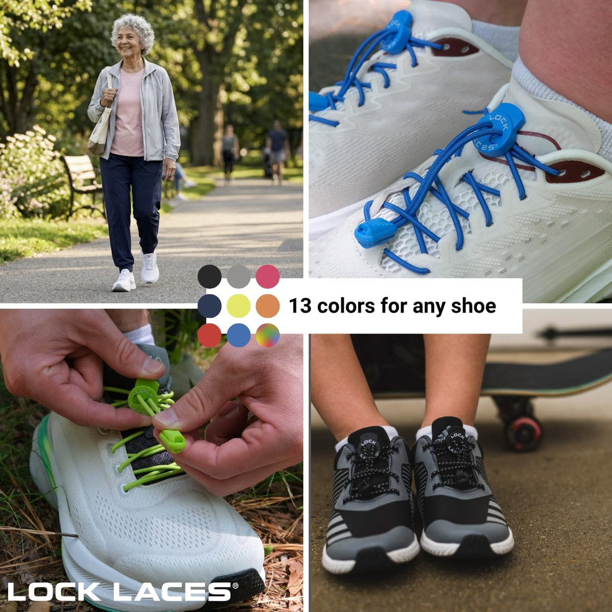 Lock Laces Elastic No-Tie Shoelace System, Black — alternate product view