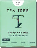 Rael Tea Tree Face Sheet Masks, Soothing & Purifying, 5 Sheets