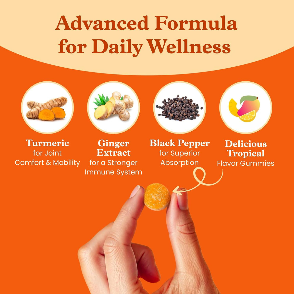 BeLive Turmeric Gummies with Ginger and Black Pepper Tropical 60 Count - view 4