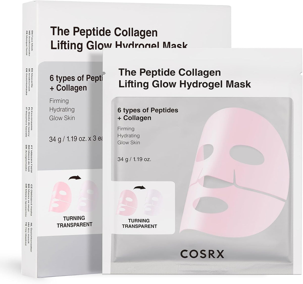 COSRX Peptide Collagen Lifting Glow Hydrogel Face Masks, Pack of 3 — product view