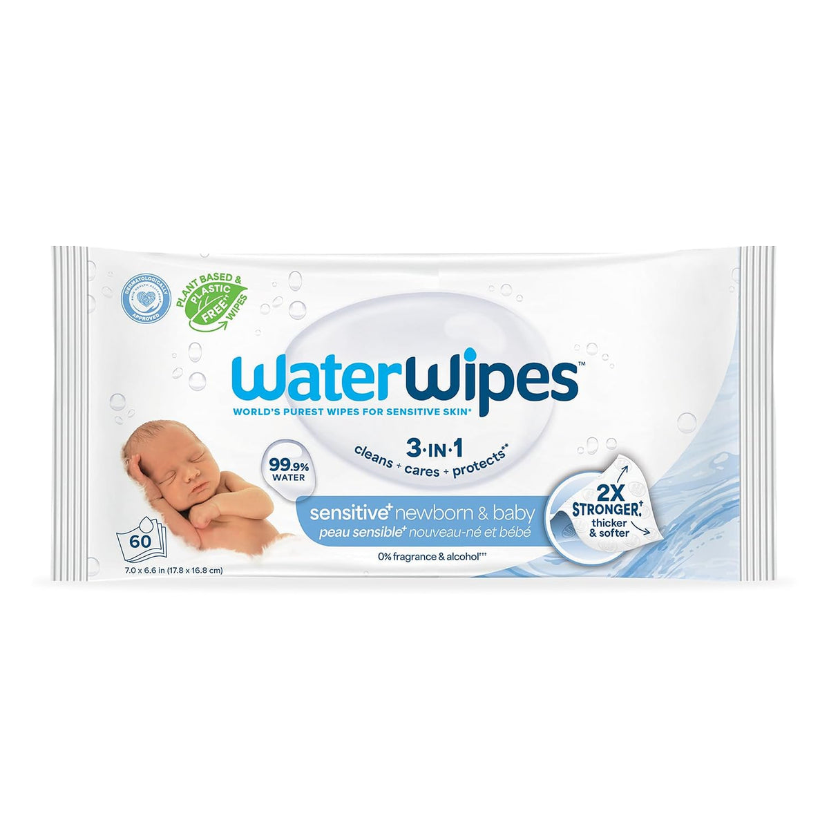 WaterWipes Sensitive+ Newborn and Baby Wipes, 60 Count