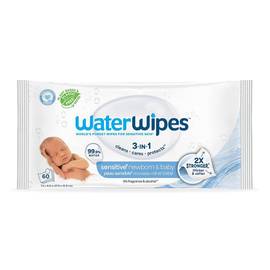 WaterWipes Sensitive+ Newborn and Baby Wipes, 60 Count