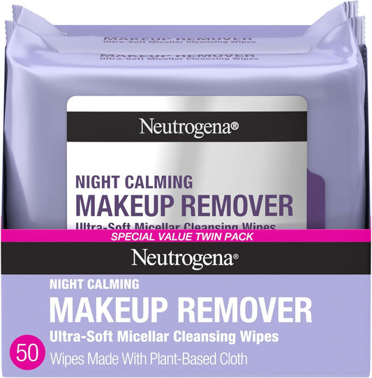 Neutrogena Night Calming Makeup Remover Wipes, 25 Count, Twin Pack