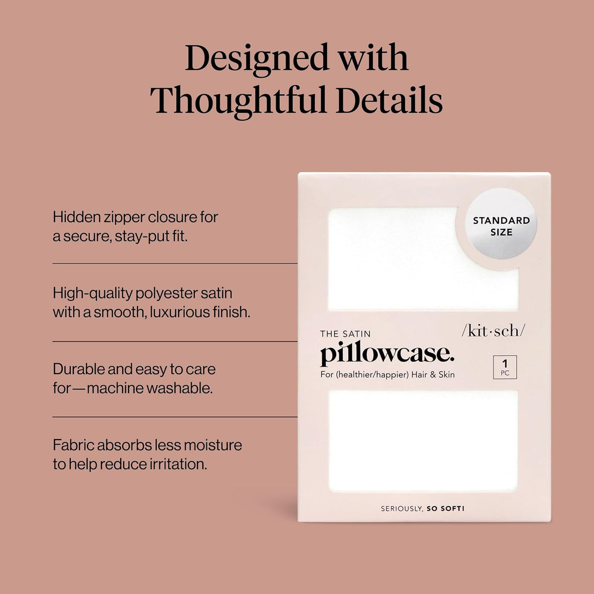 Kitsch Satin Pillowcase with Zipper - Standard Size, Ivory - view 4