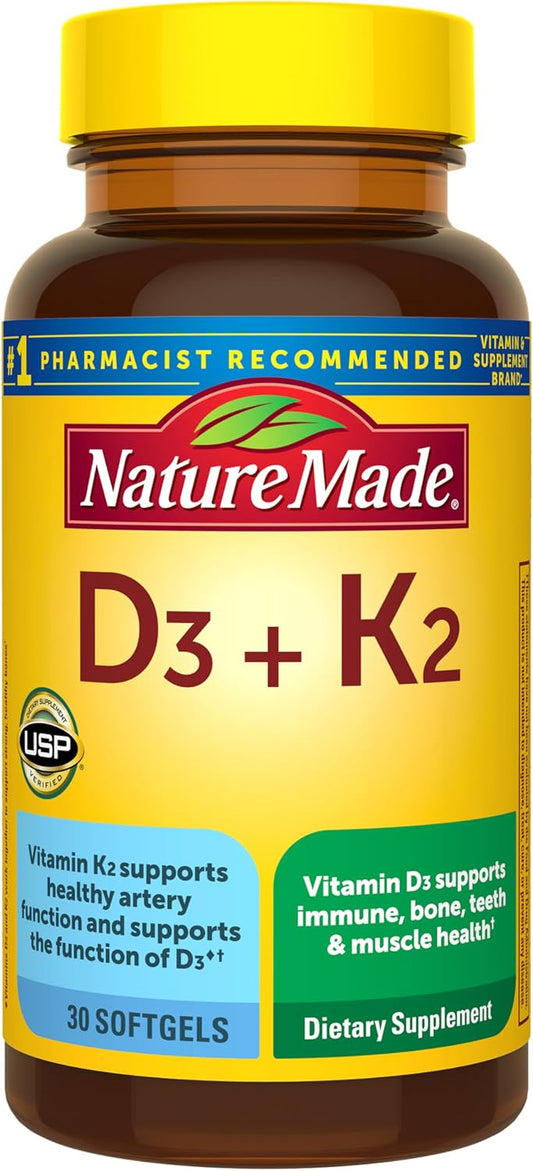 Nature Made Vitamin D3 + K2 Supplement, 30 Softgels