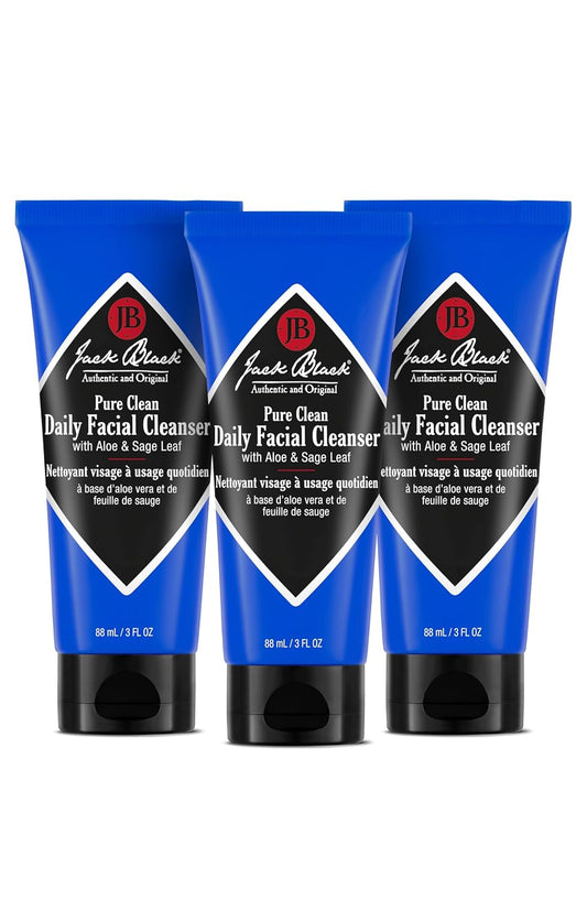 Jack Black Road Warriors Pure Clean Daily Facial Cleanser for Men, Pack of 3
