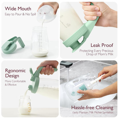 Momcozy Glass Breast Milk Pitcher, Wide Mouth, 32 oz (960 ml), Green - view 2