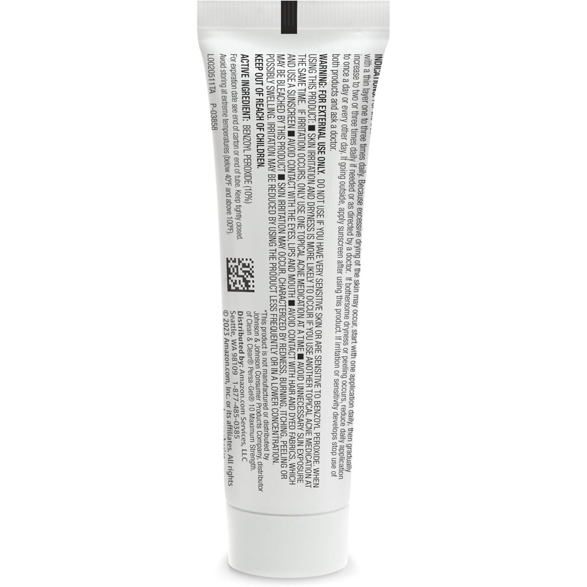 Amazon Basics Acne Gel — rear packaging and label details