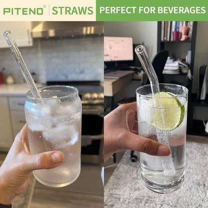 Piteno Reusable Glass Straws, 12 Pack with 4 Cleaning Brushes, 8.5 Inch - view 6