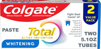 Colgate Total Whitening Fluoride Toothpaste, Mint, Pack of 2, 5.1 oz