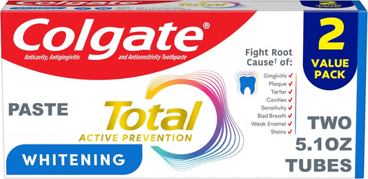 Colgate Total Whitening Fluoride Toothpaste, Mint, Pack of 2, 5.1 oz