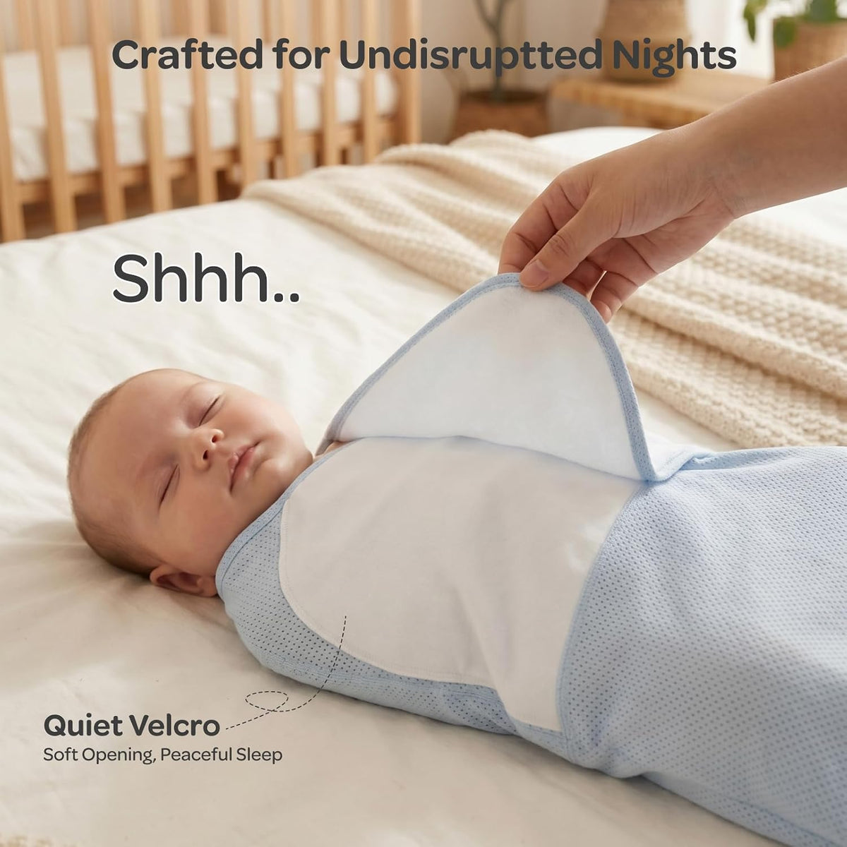 Momcozy Newborn Swaddle with Quiet Fastener, 0-3 Months, Sea Mist - view 5