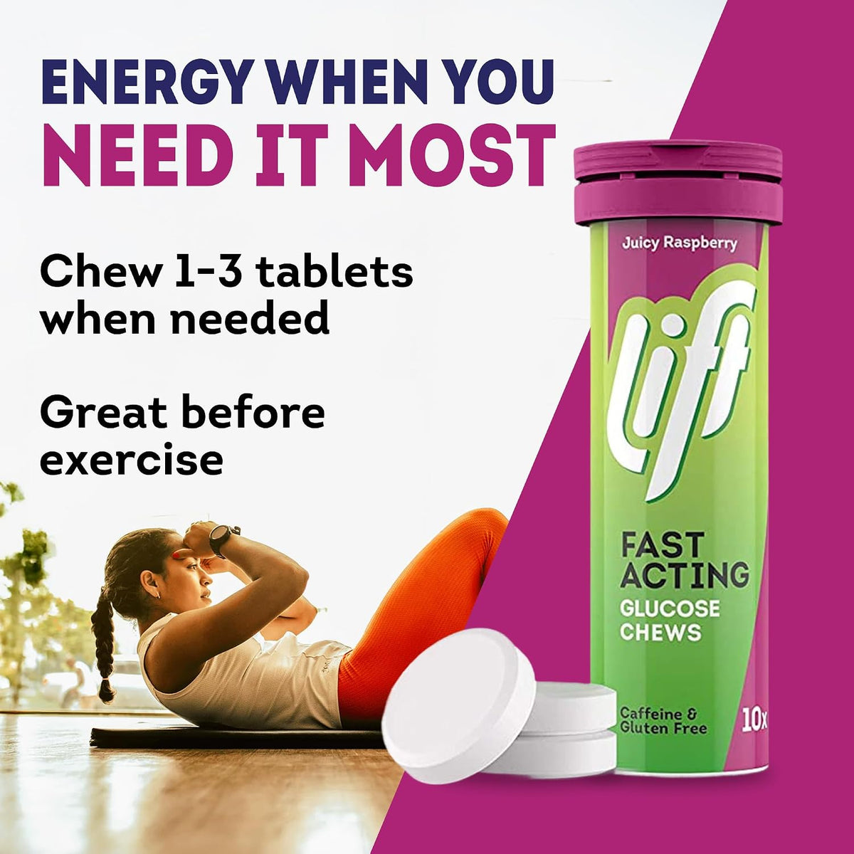 Lift Glucose Chewable Tablets, Raspberry, 10 Count, Pack of 12 - view 4