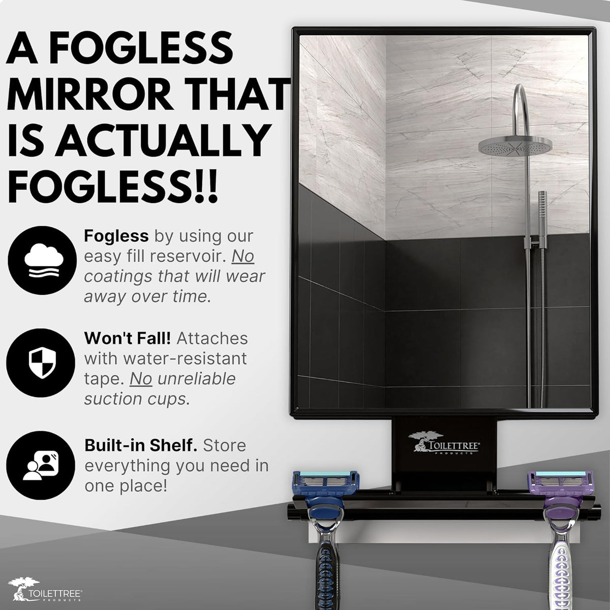 ToiletTree Products Fogless Shower Mirror with Squeegee, Tall - view 2
