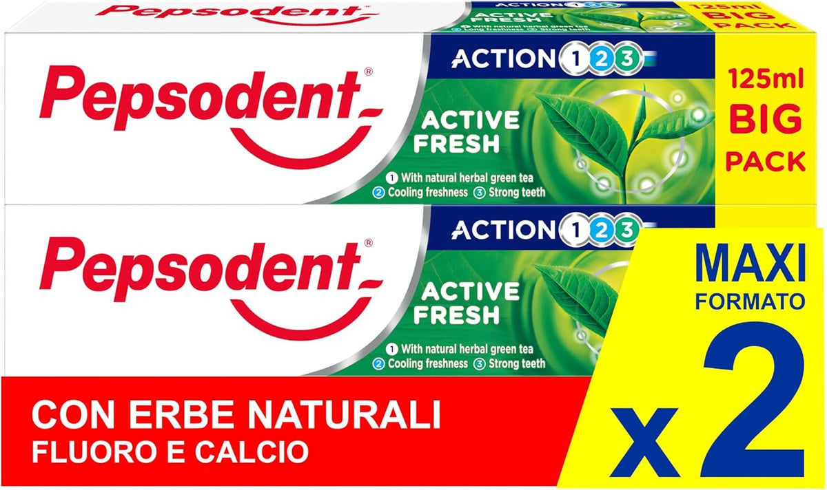 Pepsodent Active Fresh Toothpaste with Green Tea 125 ml (4.2 fl oz), Pack of 2 — product view