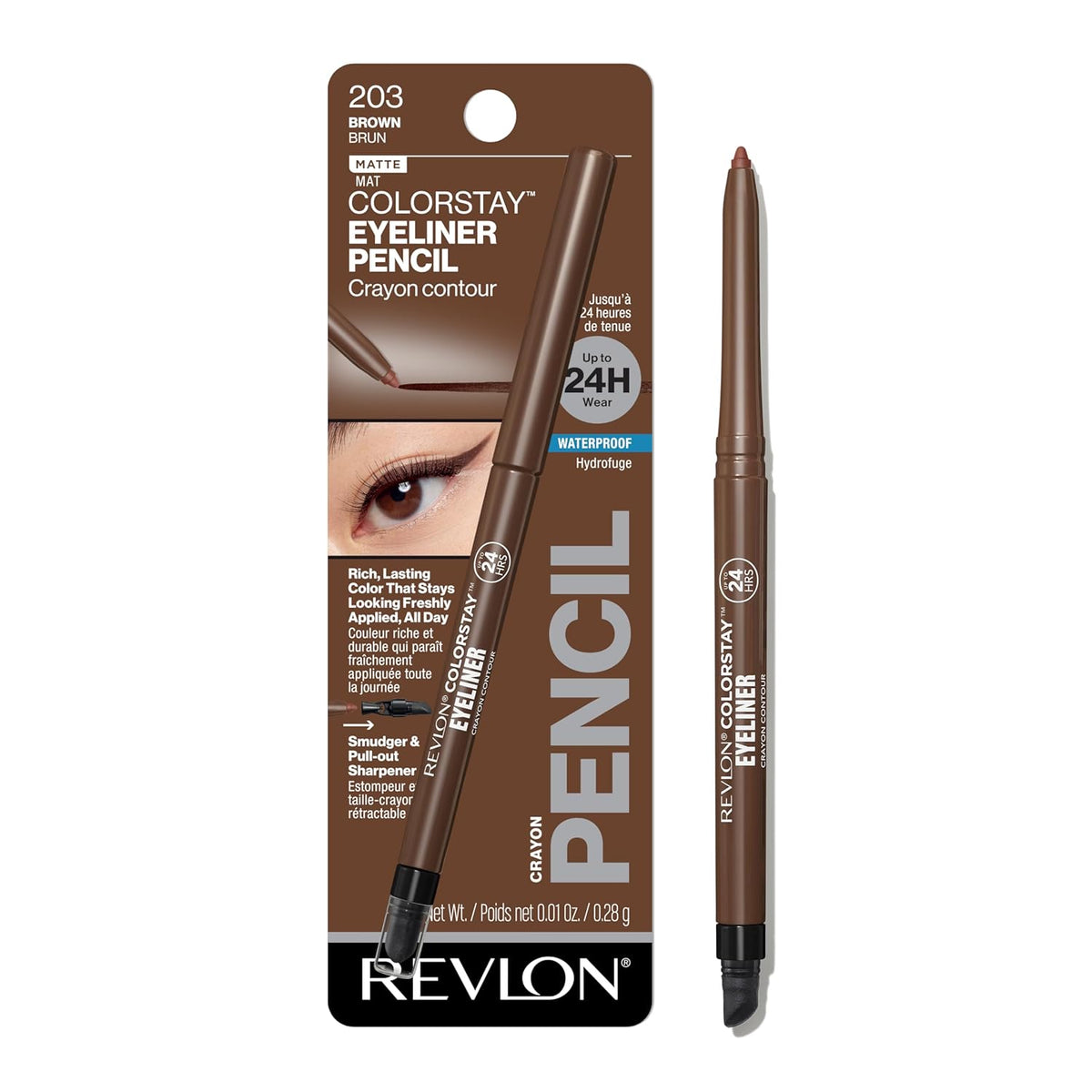 Revlon ColorStay Waterproof Eyeliner Pencil, 203 Brown, 0.01 oz