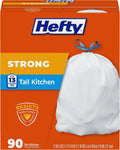 Hefty Strong 49 L (13 Gallon) Tall Kitchen Bin Bags, White, Unscented, 90 Count
