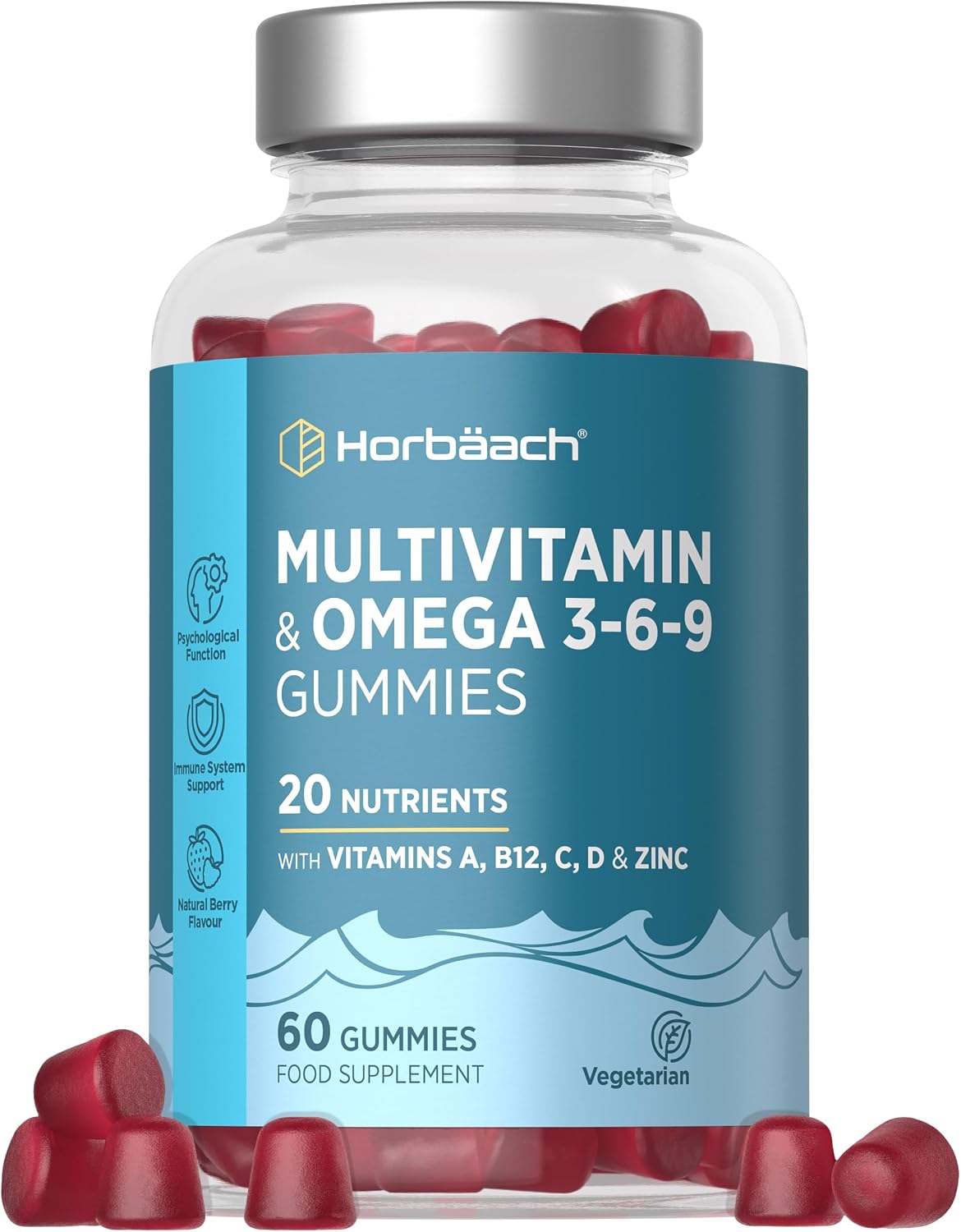 Horbaach Multivitamin Gummies with Omega 3 6 9 - 60 Count, 20 Nutrients — product view