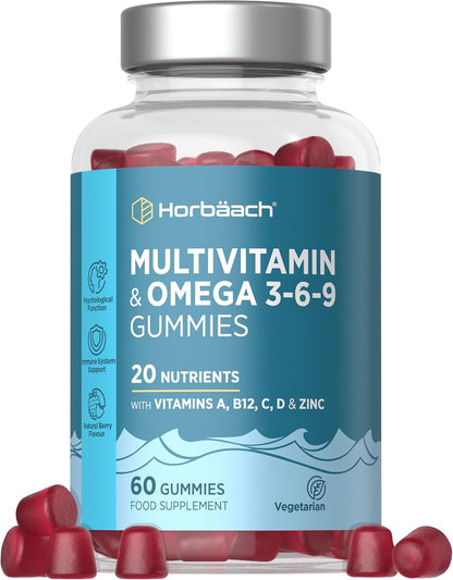 Horbaach Multivitamin Gummies with Omega 3 6 9 - 60 Count, 20 Nutrients