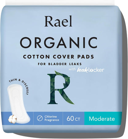 Rael Organic Cotton Cover Incontinence Pads for Women, Moderate, 60 Count