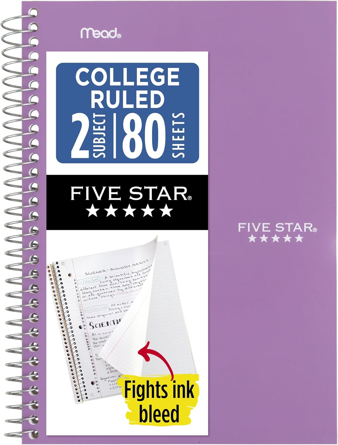 Five Star 2-Subject Notebook, College Ruled, Purple