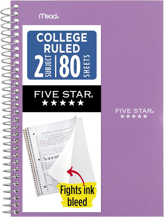 Five Star 2-Subject Notebook, College Ruled, Purple