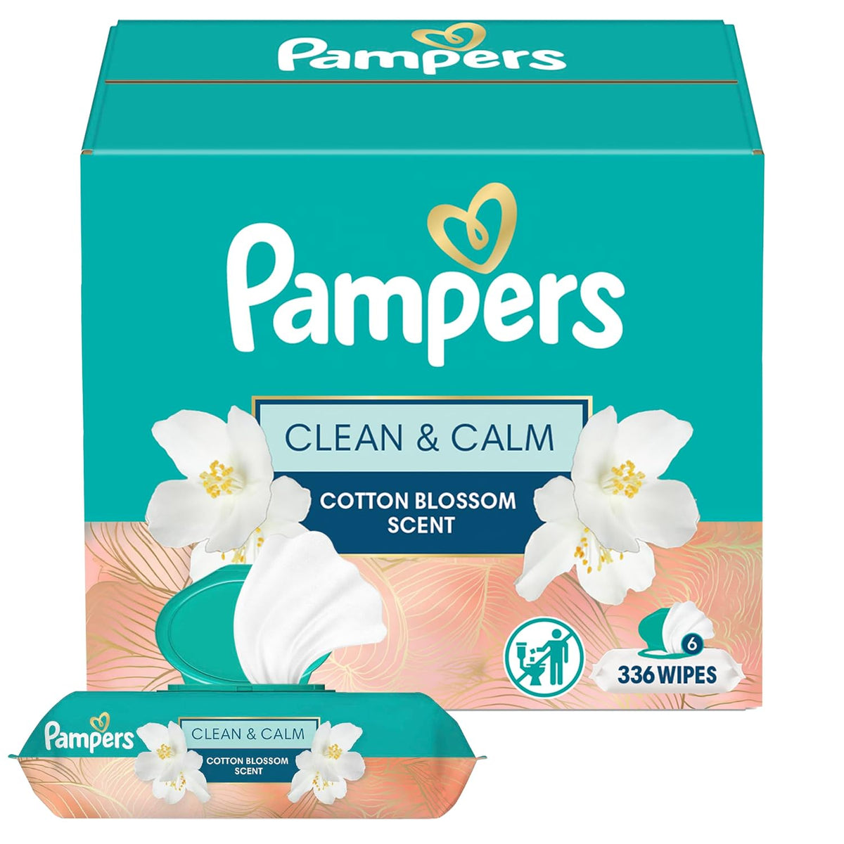 Pampers Clean & Calm Wipes, Cotton Blossom Scent, 336 Wipes