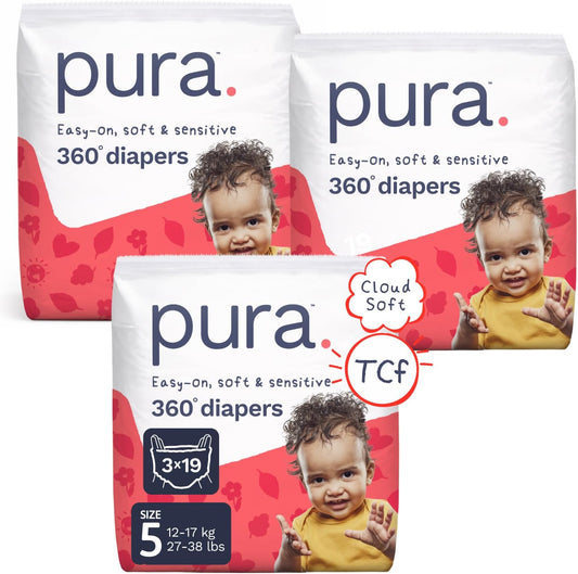 Pura 360 Stretch Nappy Pants, Size 5 (27-38 lbs), 57 Count