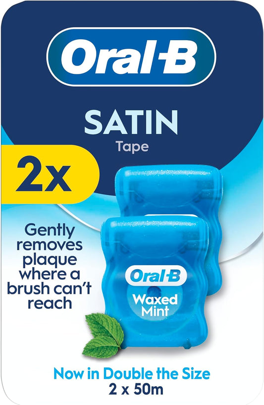 Oral-B Satin Tape Waxed Dental Floss, Mint, 50 m, Pack of 2