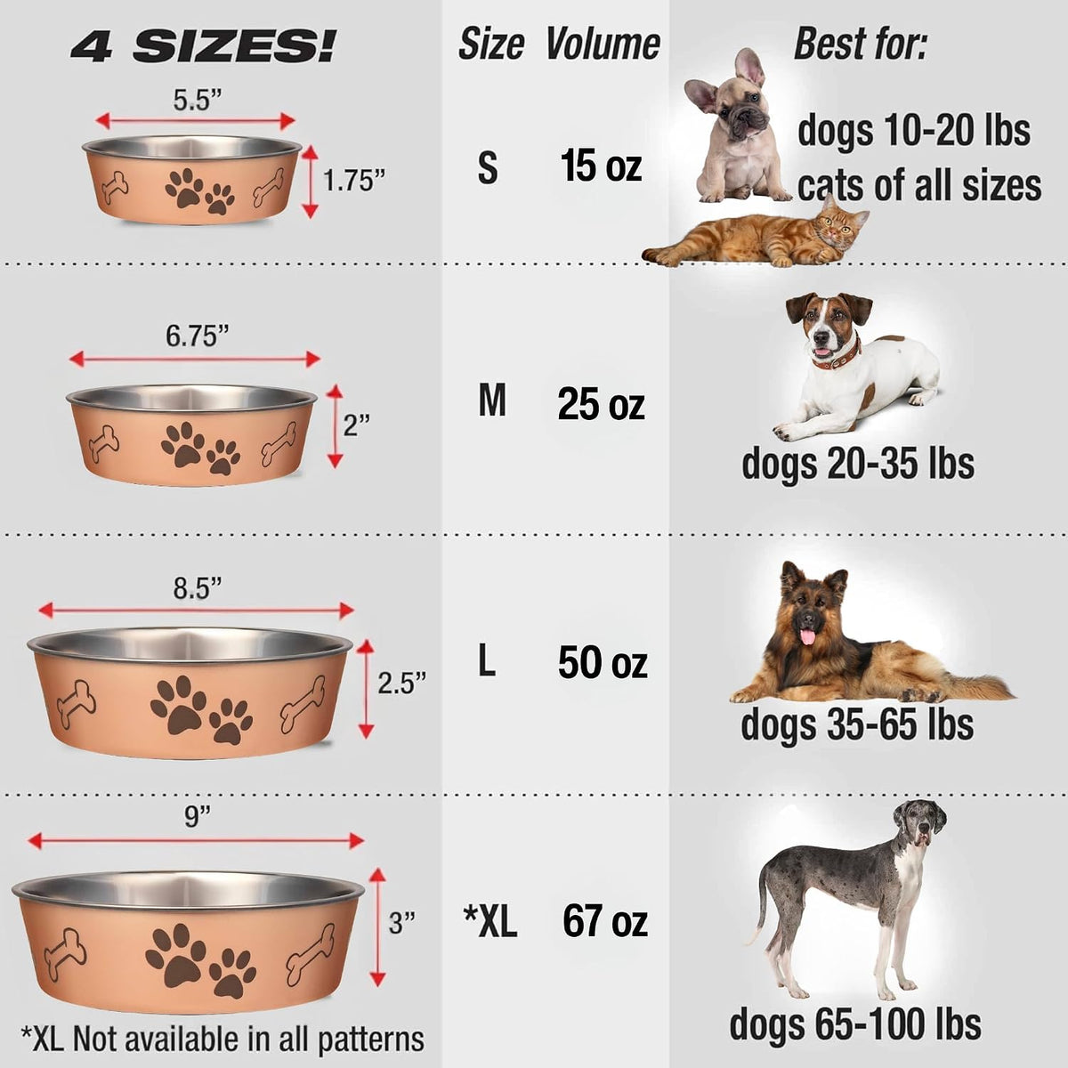 Loving Pets Bella Stainless Steel Dog and Cat Bowl, Small, Champagne - view 5