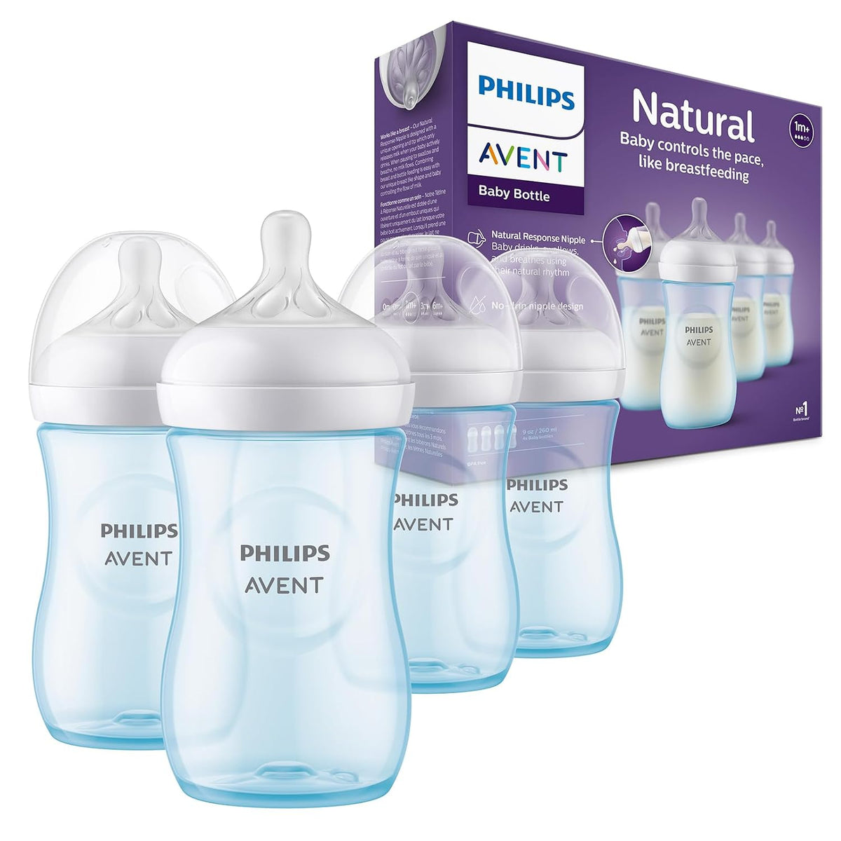 Philips Avent Natural Baby Bottles, Medium Flow, 9 oz (260 ml), 4 Pack — product view