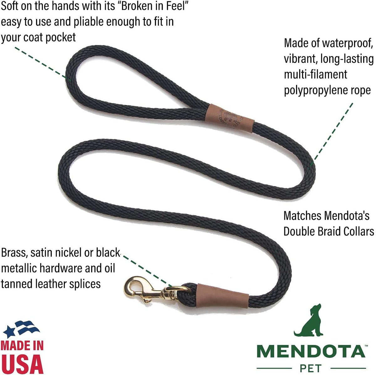 Mendota Pet Snap Leash British-Style Dog Lead Jade 1/2 in x 6 ft - view 2