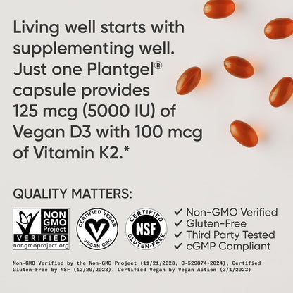Sports Research Vegan Vitamin D3 + K2 with Coconut Oil, 60 Plantgels - view 4