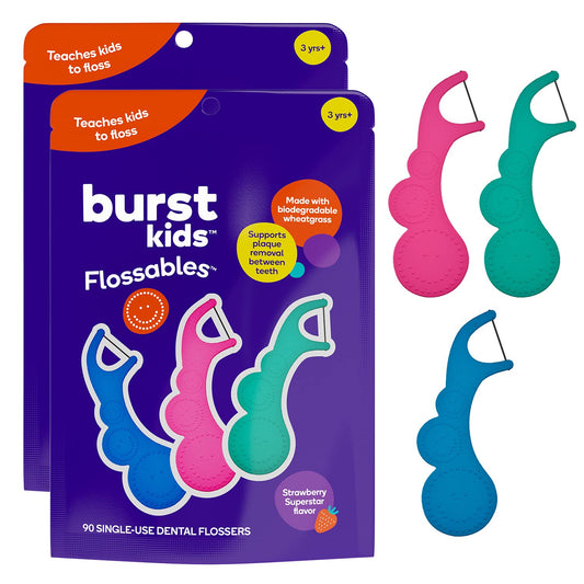 Burst Kids Flossers, Strawberry, 180 Count (Pack of 2)