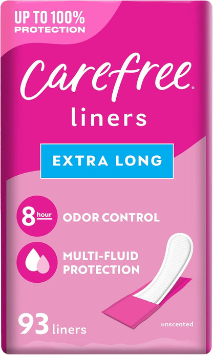 Carefree Light Panty Liners, Extra Long, Wrapped, Unscented, 93 Count