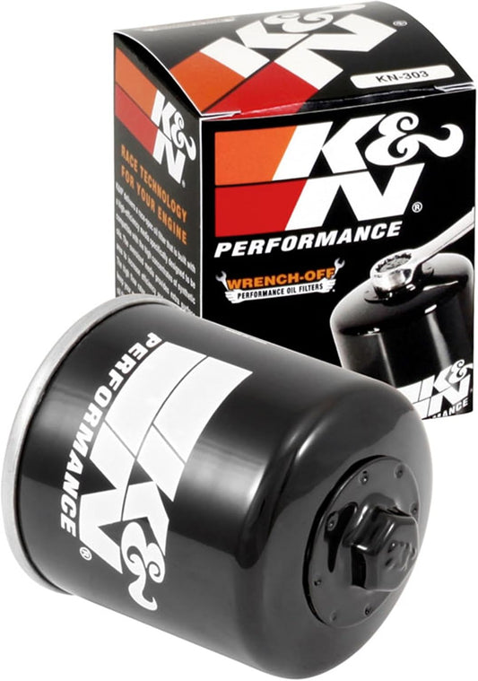 K&N KN-303 Motorcycle Oil Filter, Black - Wrench Off Nut