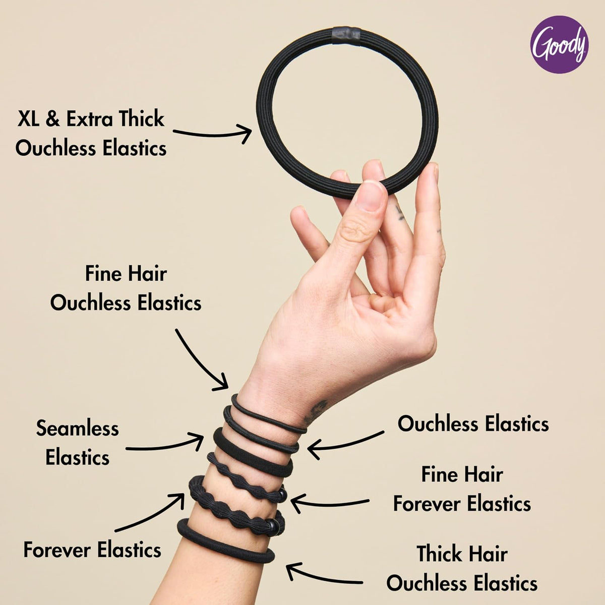 Goody Ouchless Forever Hair Elastics, Black - 10 Count - view 6