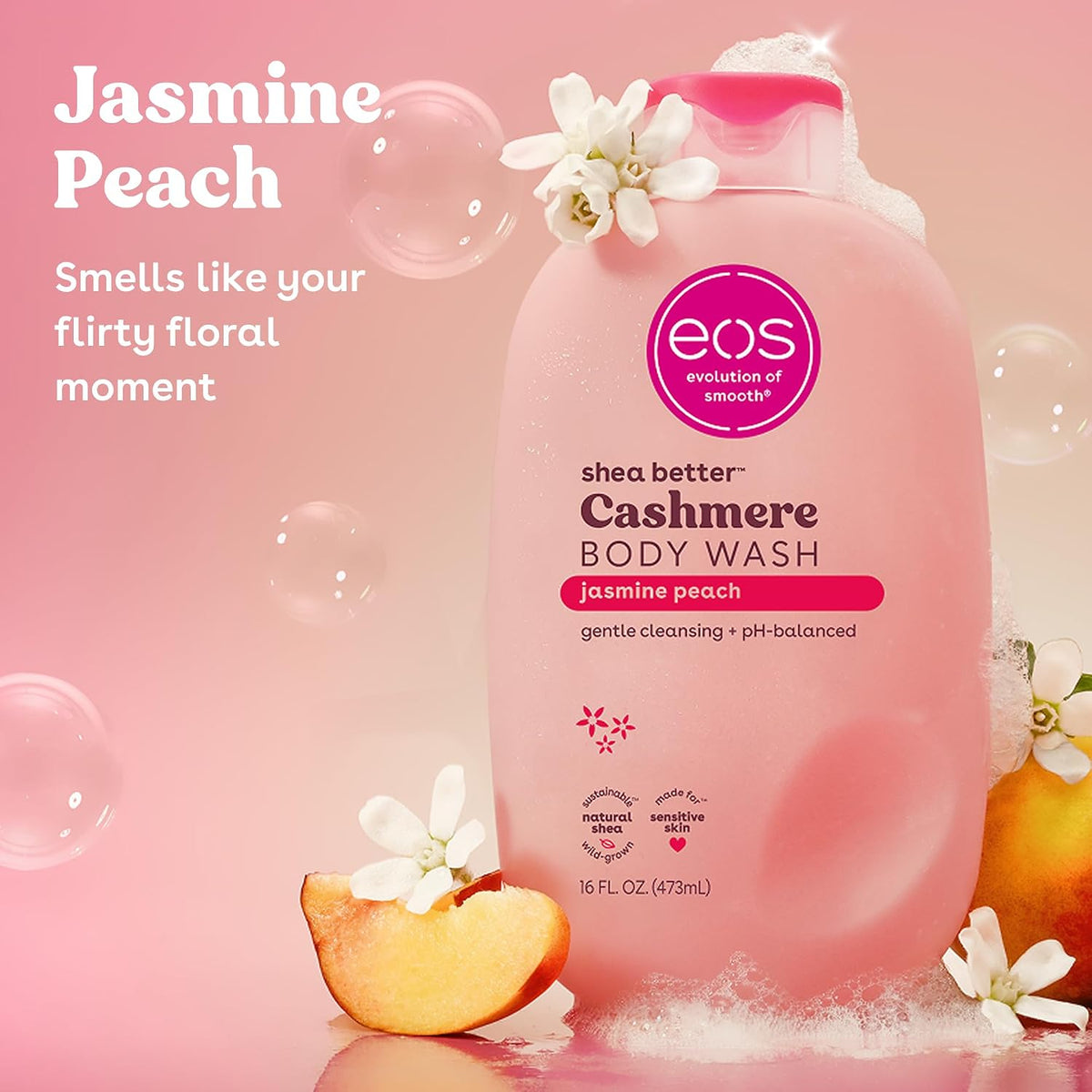eos Cashmere Body Wash, Jasmine Peach, Creamy Gel with Shea Butter, 16 fl oz - view 2