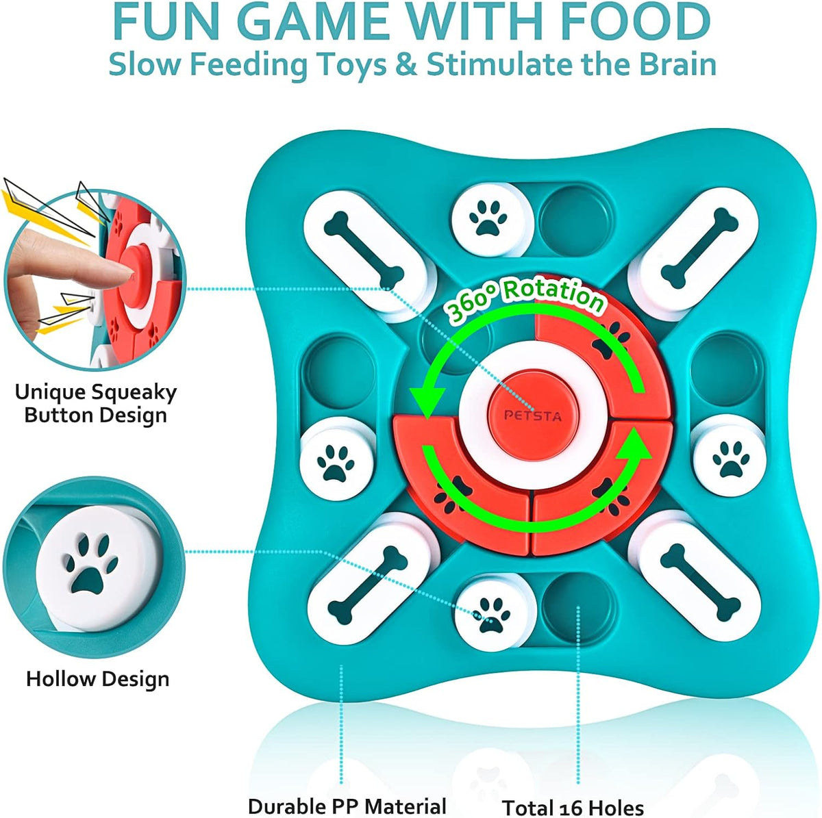 PETSTA Dog Puzzle Treat Dispensing Toy, 10 Inch, Slow Feeder - view 4