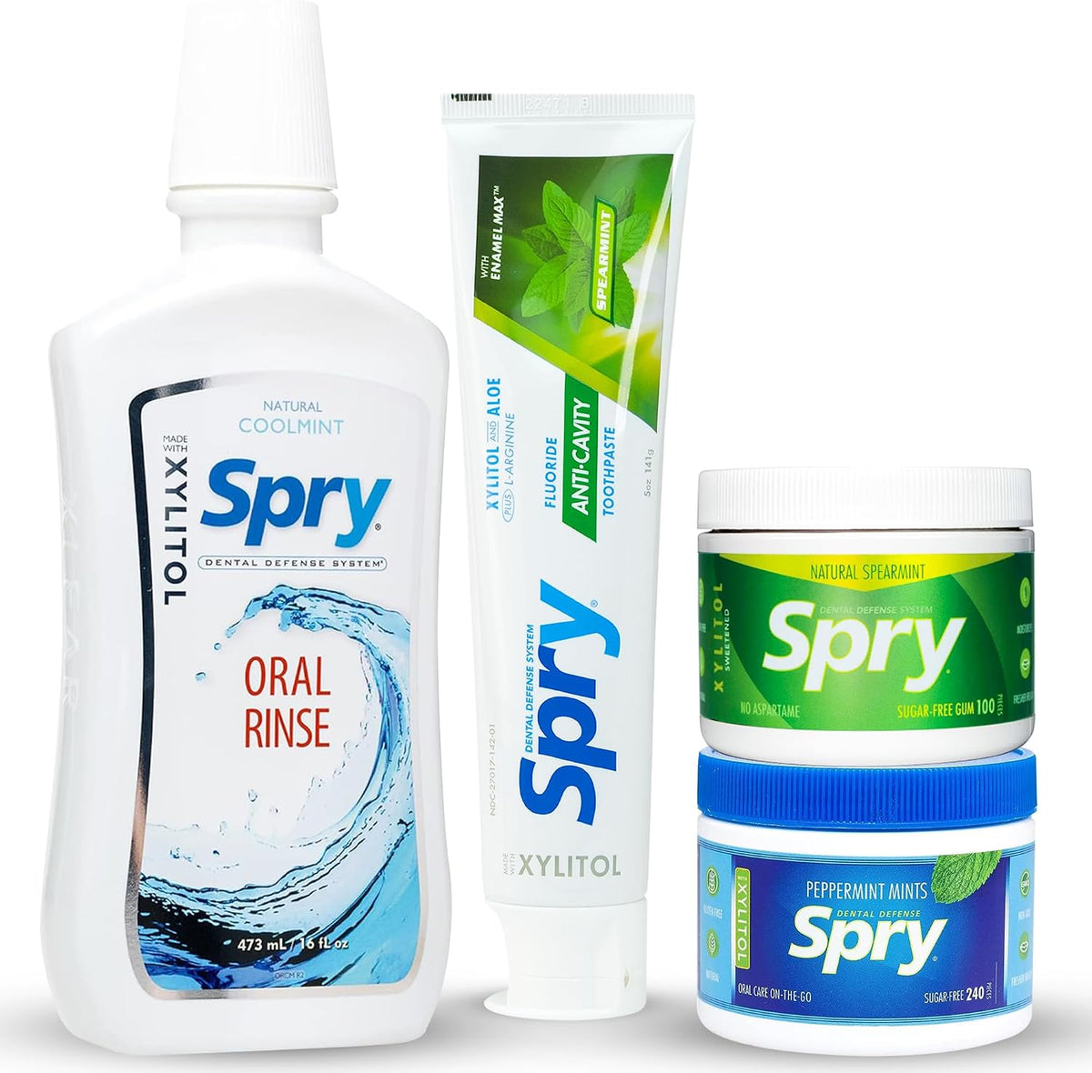 Spry Total Dental Health Kit with Toothpaste, Oral Rinse, Gum and Mints